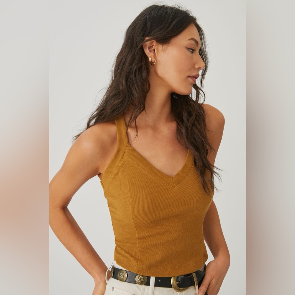 Anthropologie Mustard Ribbed Cropped Tank